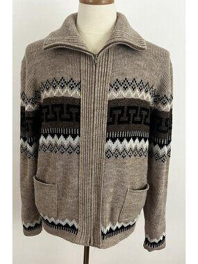 Vintage Clipper Mist Men's L Zip Front Cardigan Sweater Big Lewbowski Style Dude